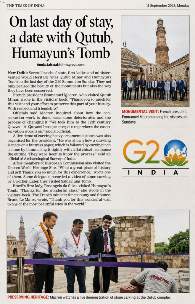 Times of India coverage of Qutub Minar Tour Guide Pravin Pandey at G20 Summit 2023