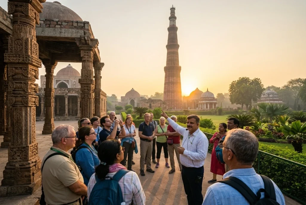 qutum minar tour during sunrise time