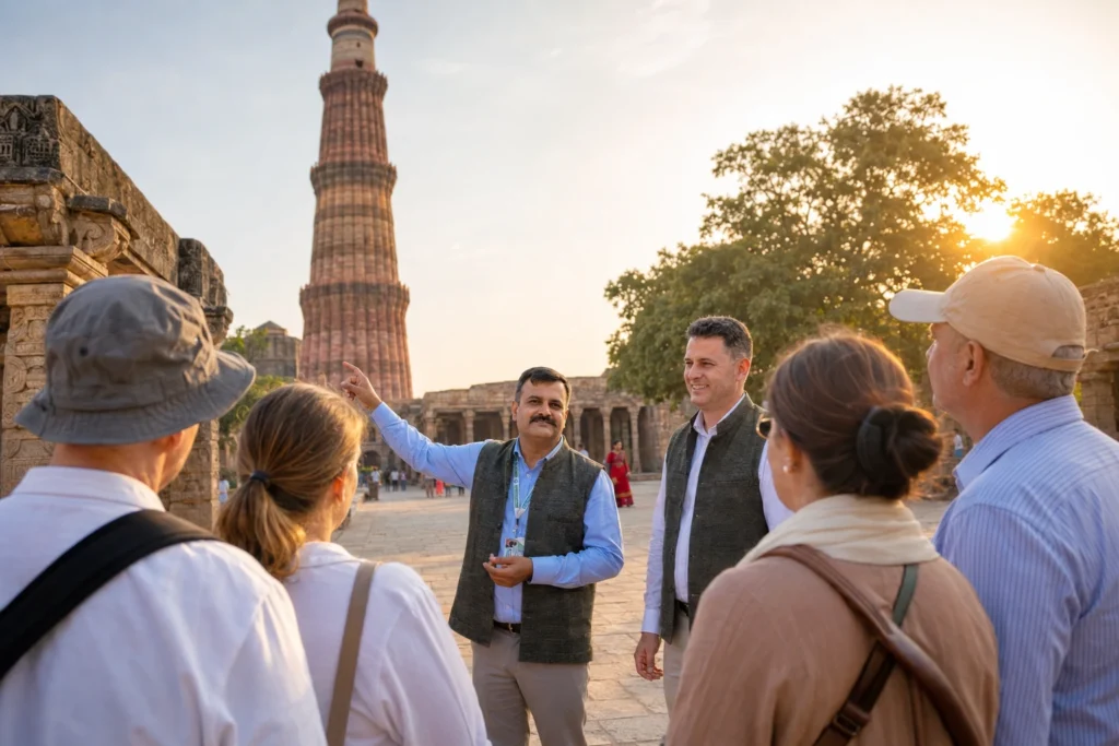 sunrise view of qutub minar